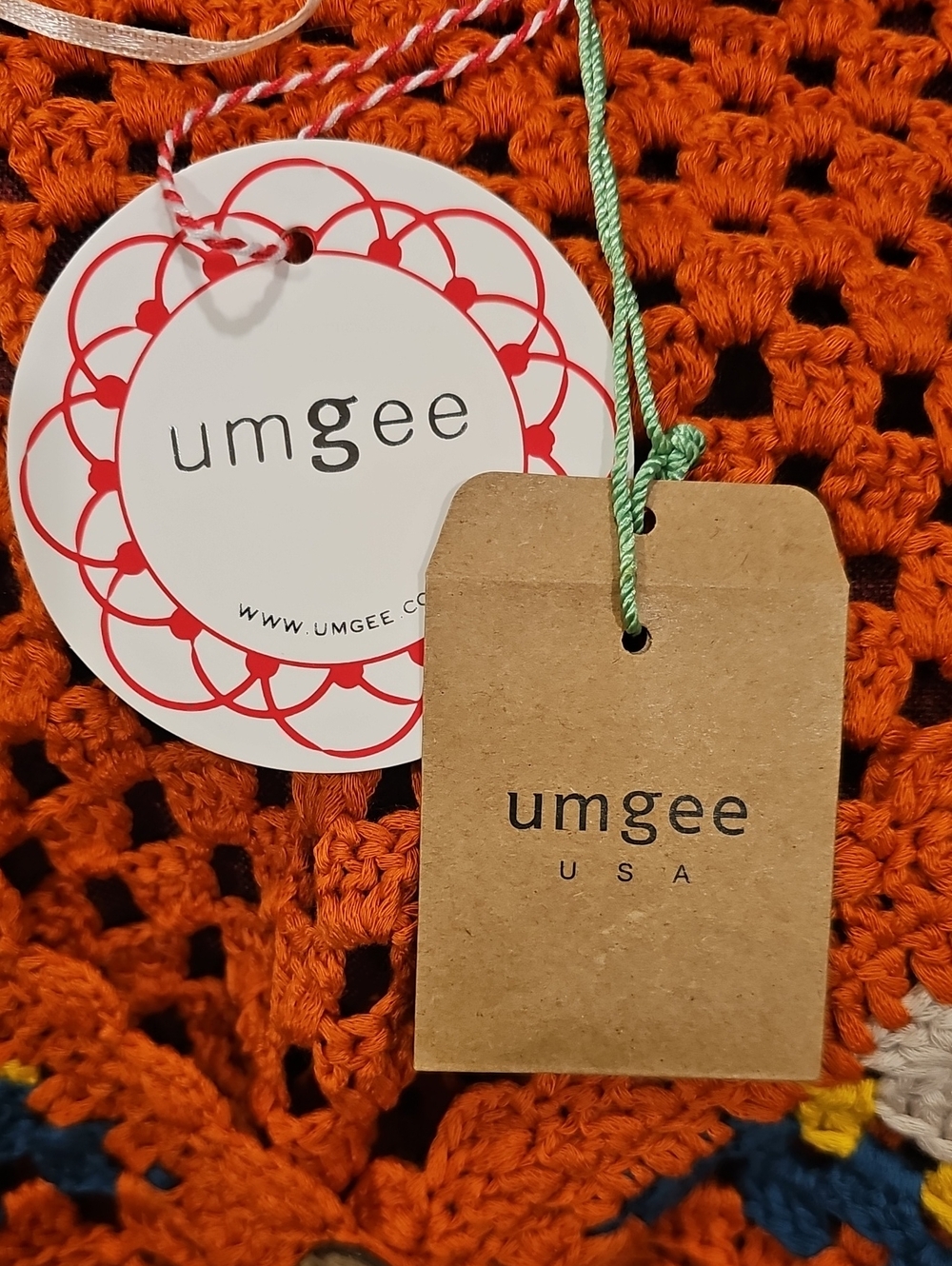 Umgee Orange Crochet Fringe Vest with Multicolor Squares L NWT - Picture 9 of 11